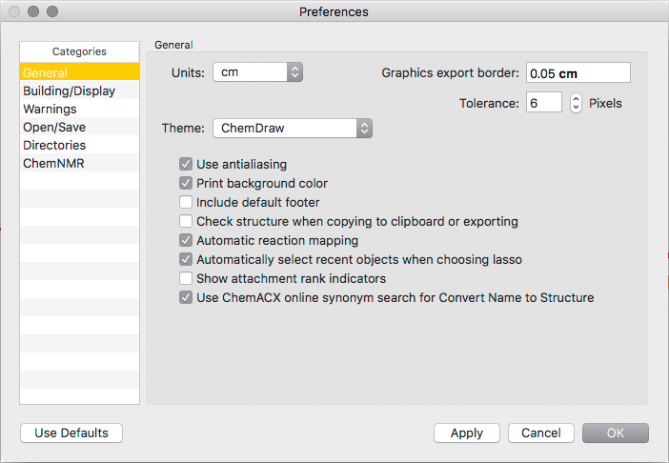 ChemDraw Preferences - General